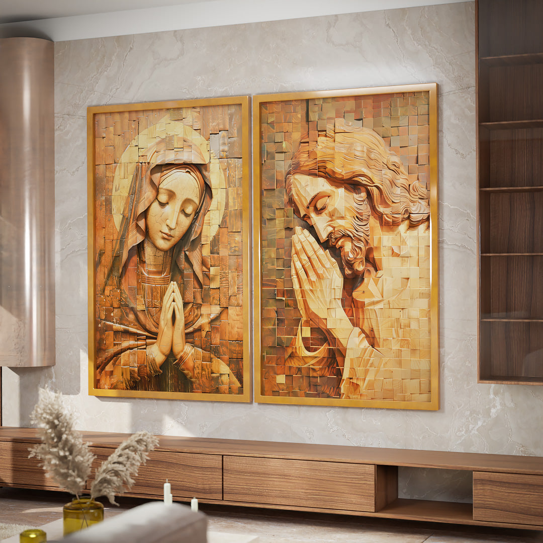 Duo Mary and Jesus Praying Mosaic V1485 Canvas