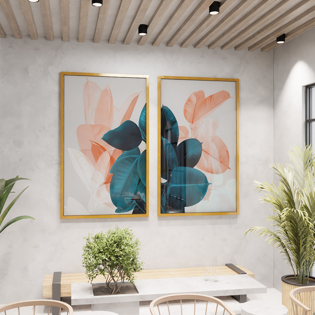 Duo Leaves and Florals V2195 Canvas