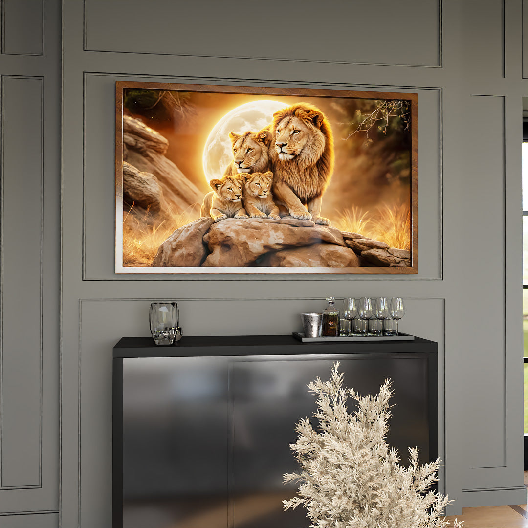 Lion Family Against the Moon V2231 Canvas