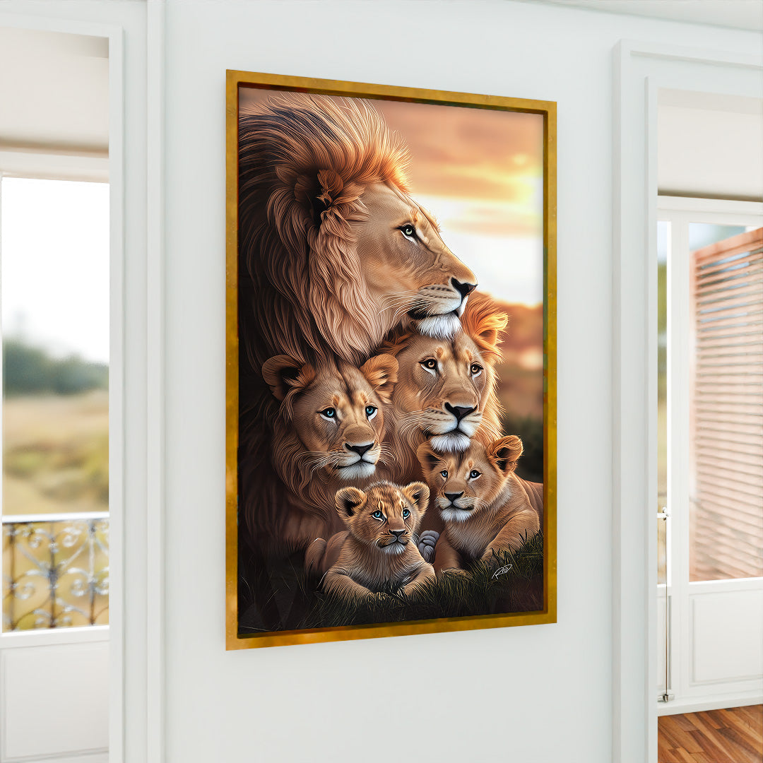 Lion Family with 3 Cubs V4 V2325 Canvas