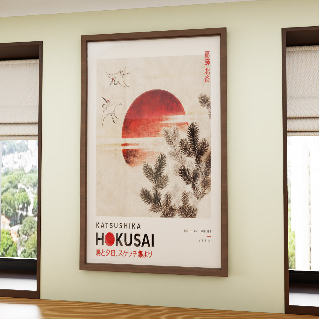Hokusai Birds and Sunset V2375 Canvas