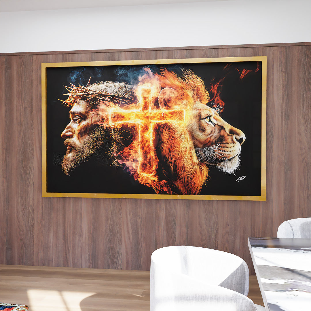 Decorative Canvas Jesus, the Cross, and the Lion V2179