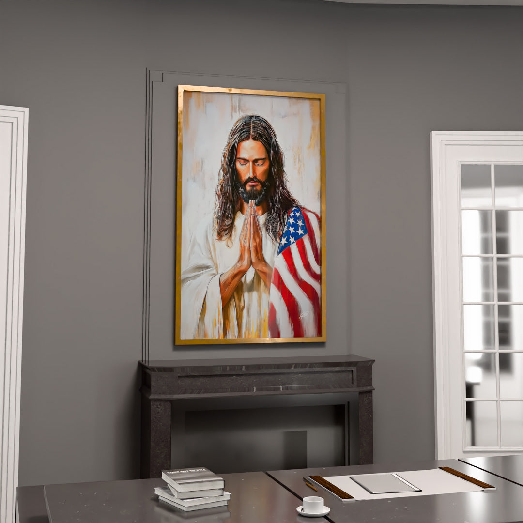 Jesus Praying US Flag V2249 Canvas