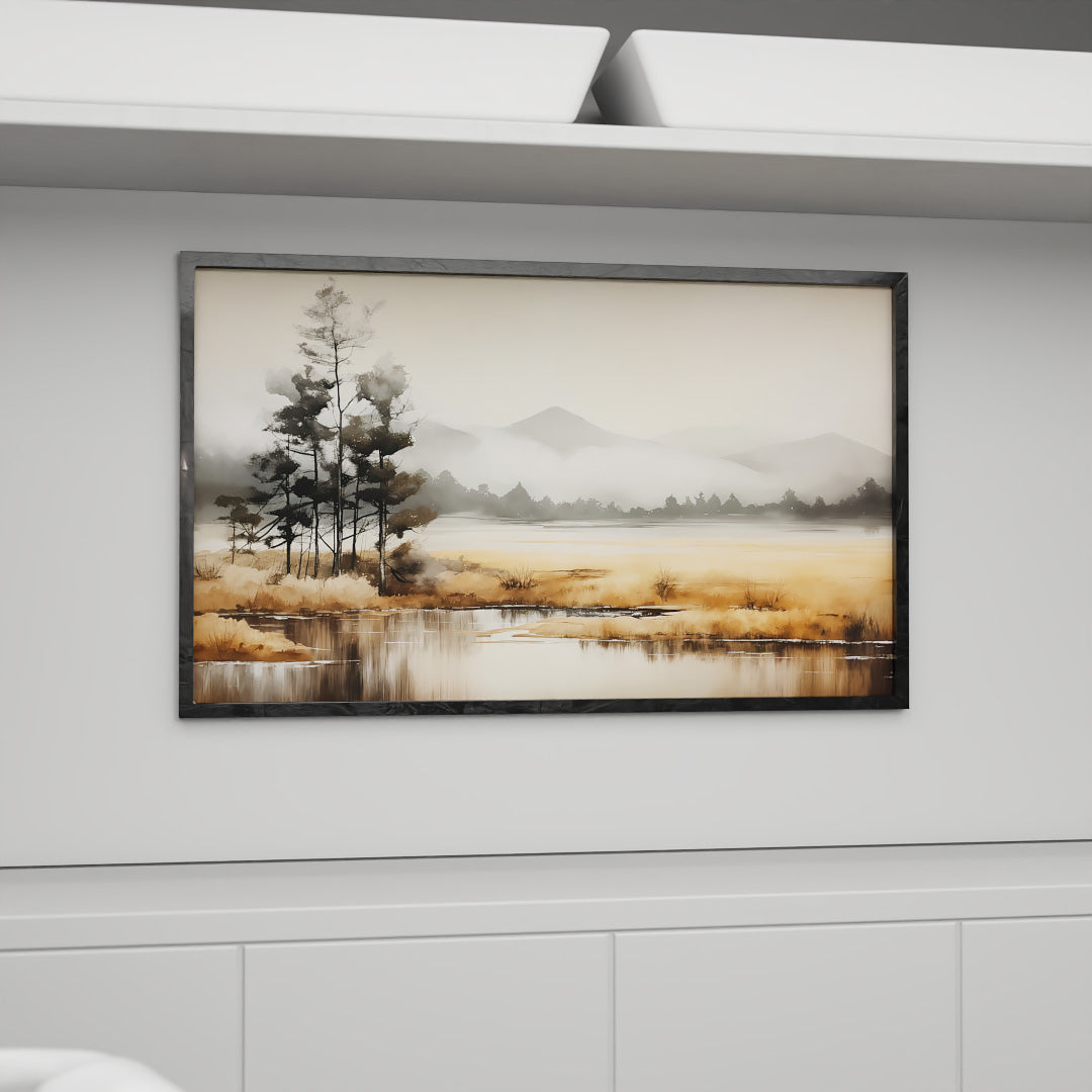 Painting of Lake in Autumn V2486 Canvas