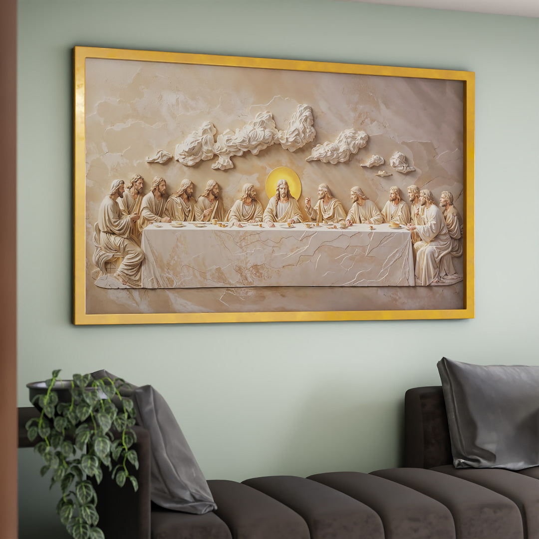 Last Supper Carved in Dark Marble V2253 Canvas