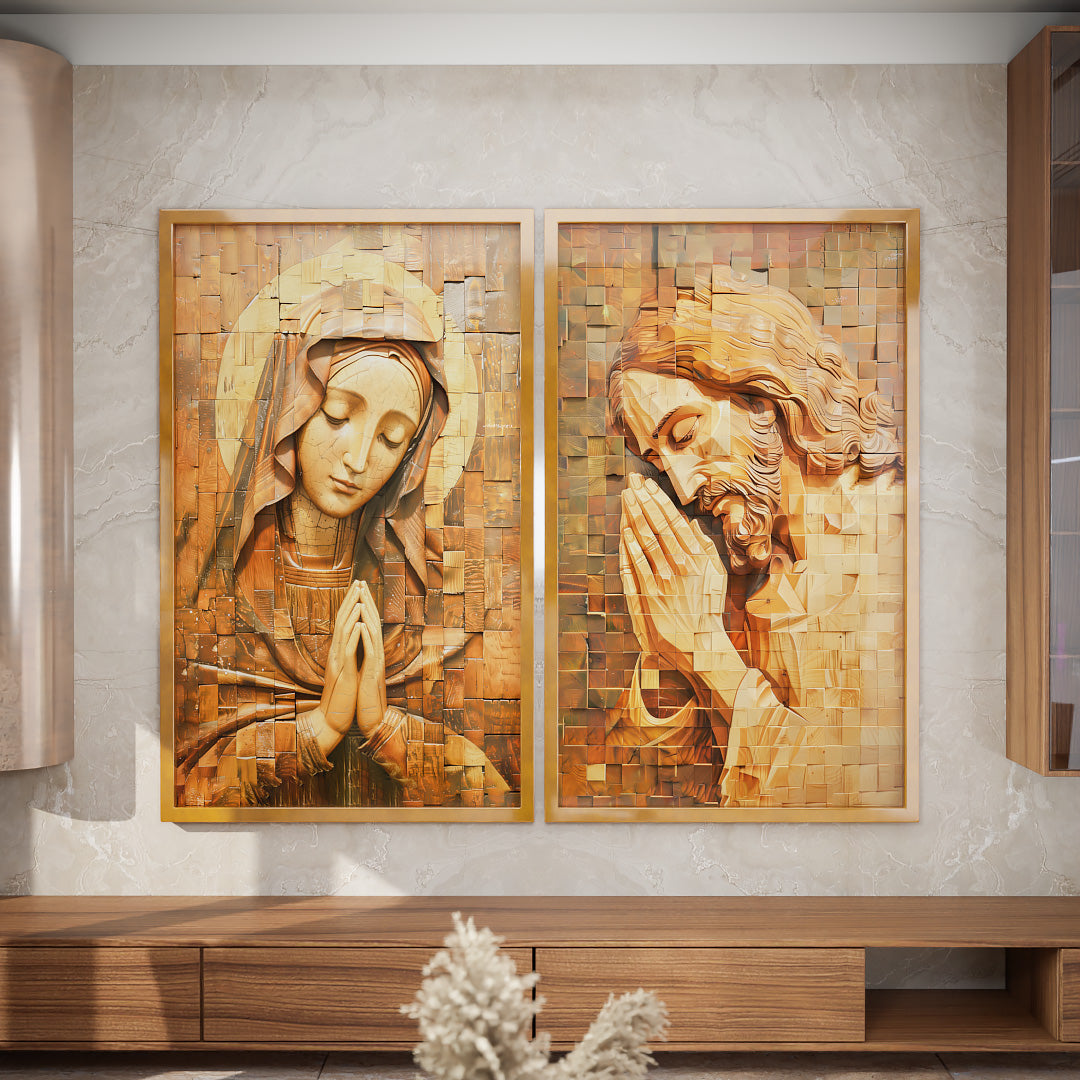 Duo Mary and Jesus Praying Mosaic V1485 Canvas