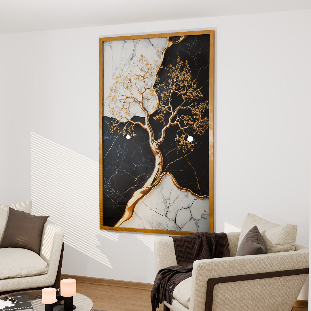 Golden Tree Against Marble V2254 Canvas