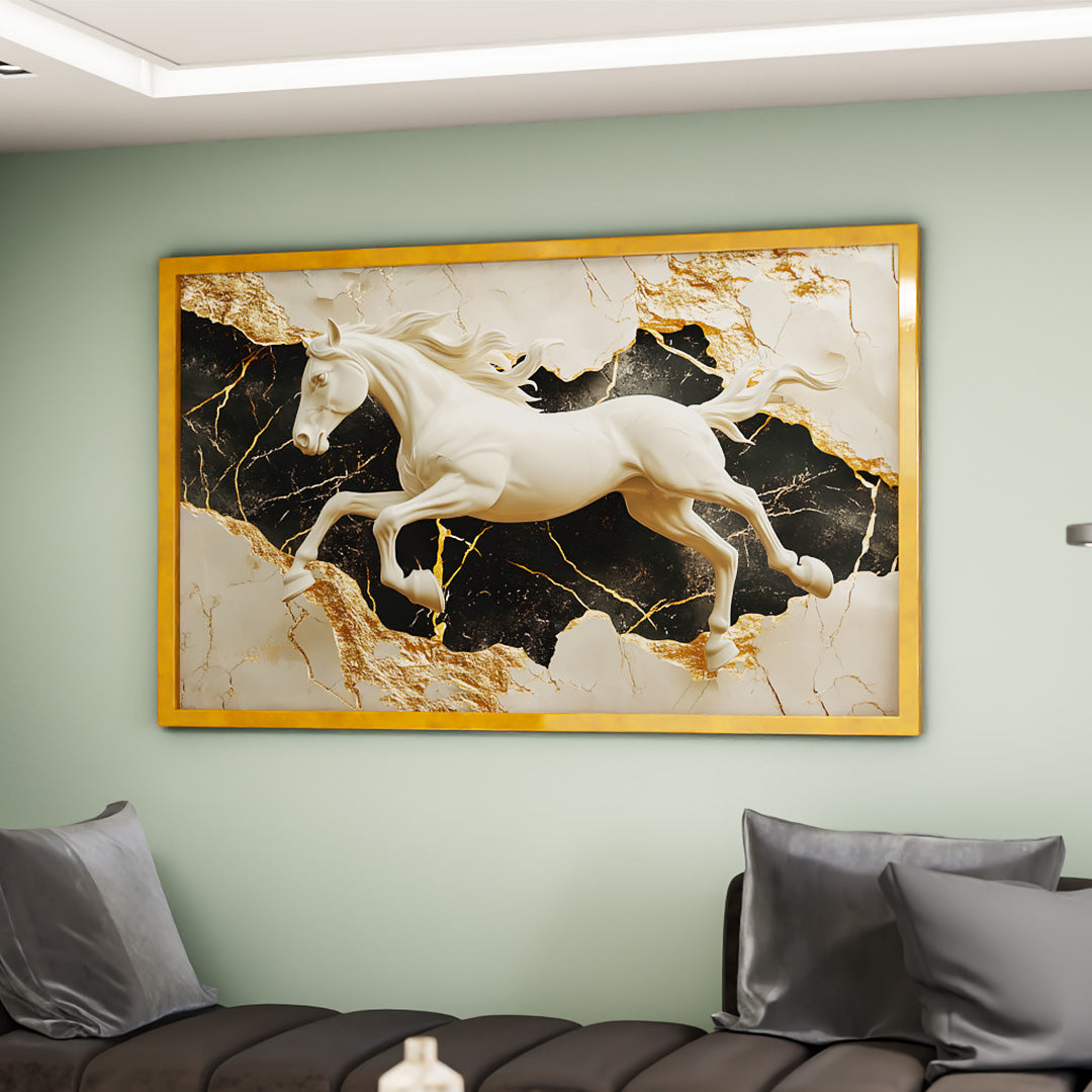 White Horse on Marble V2331 Canvas