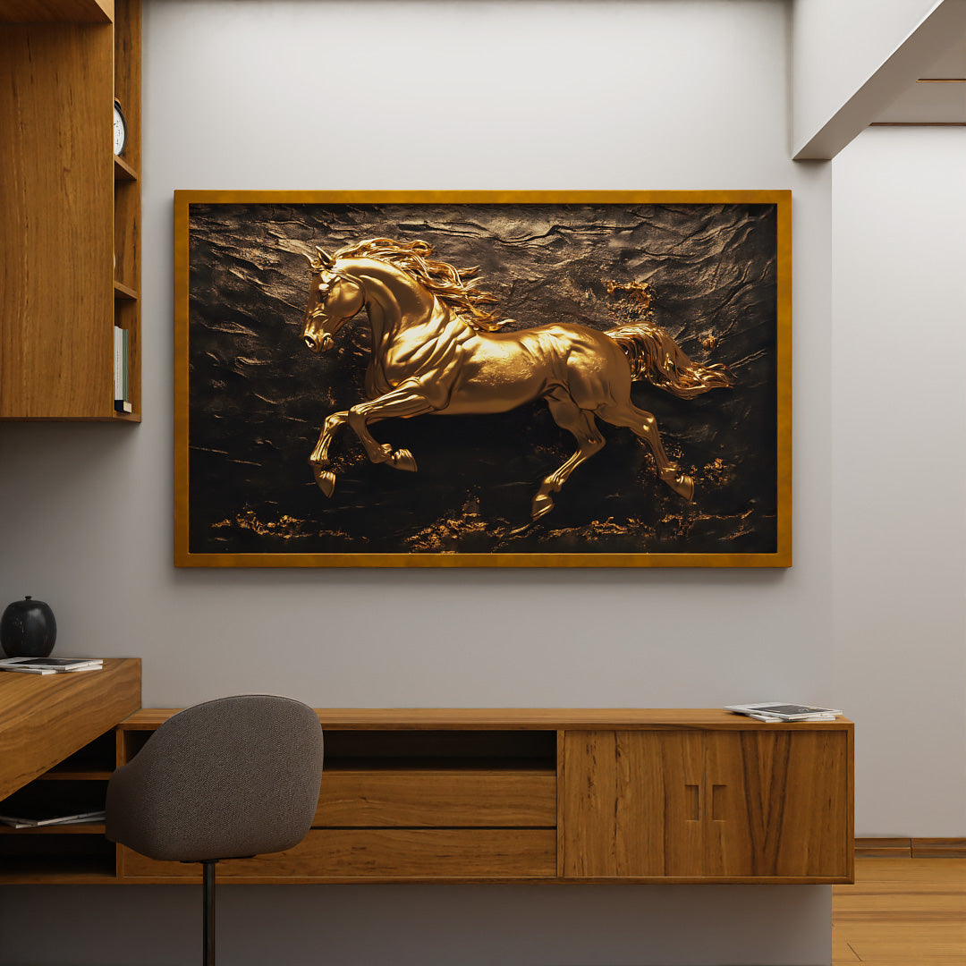 Golden Horse on Stone V2332 Canvas
