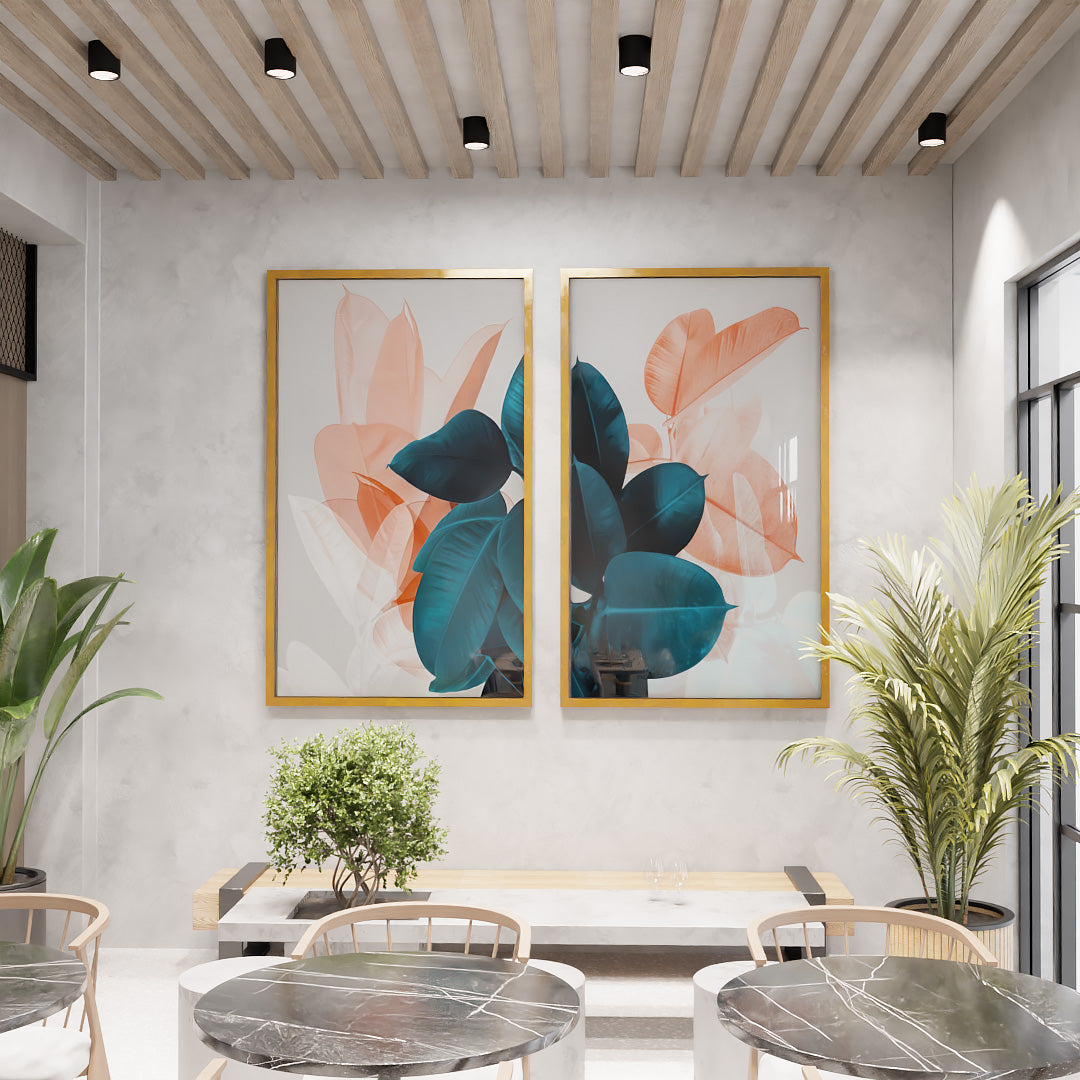 Duo Leaves and Florals V2195 Canvas