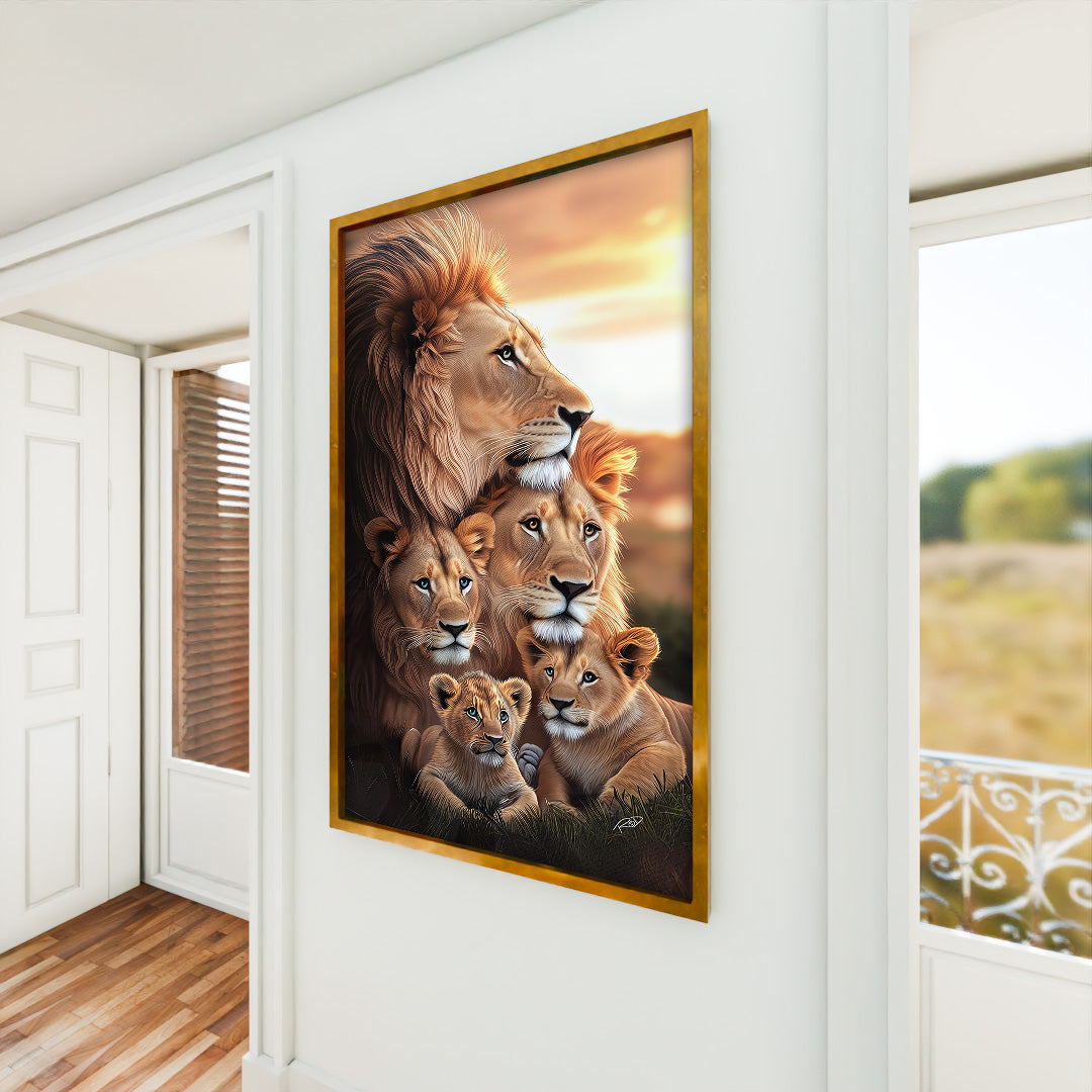 Lion Family with 3 Cubs V4 V2325 Canvas