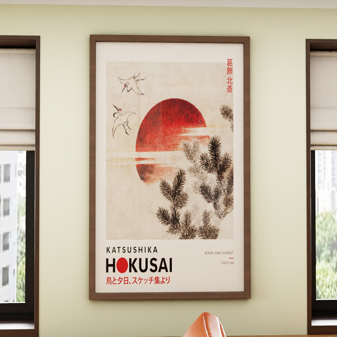 Hokusai Birds and Sunset V2375 Canvas