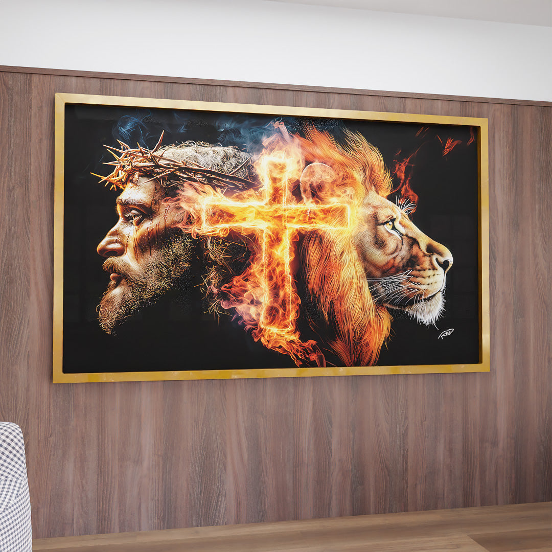 Decorative Canvas Jesus, the Cross, and the Lion V2179