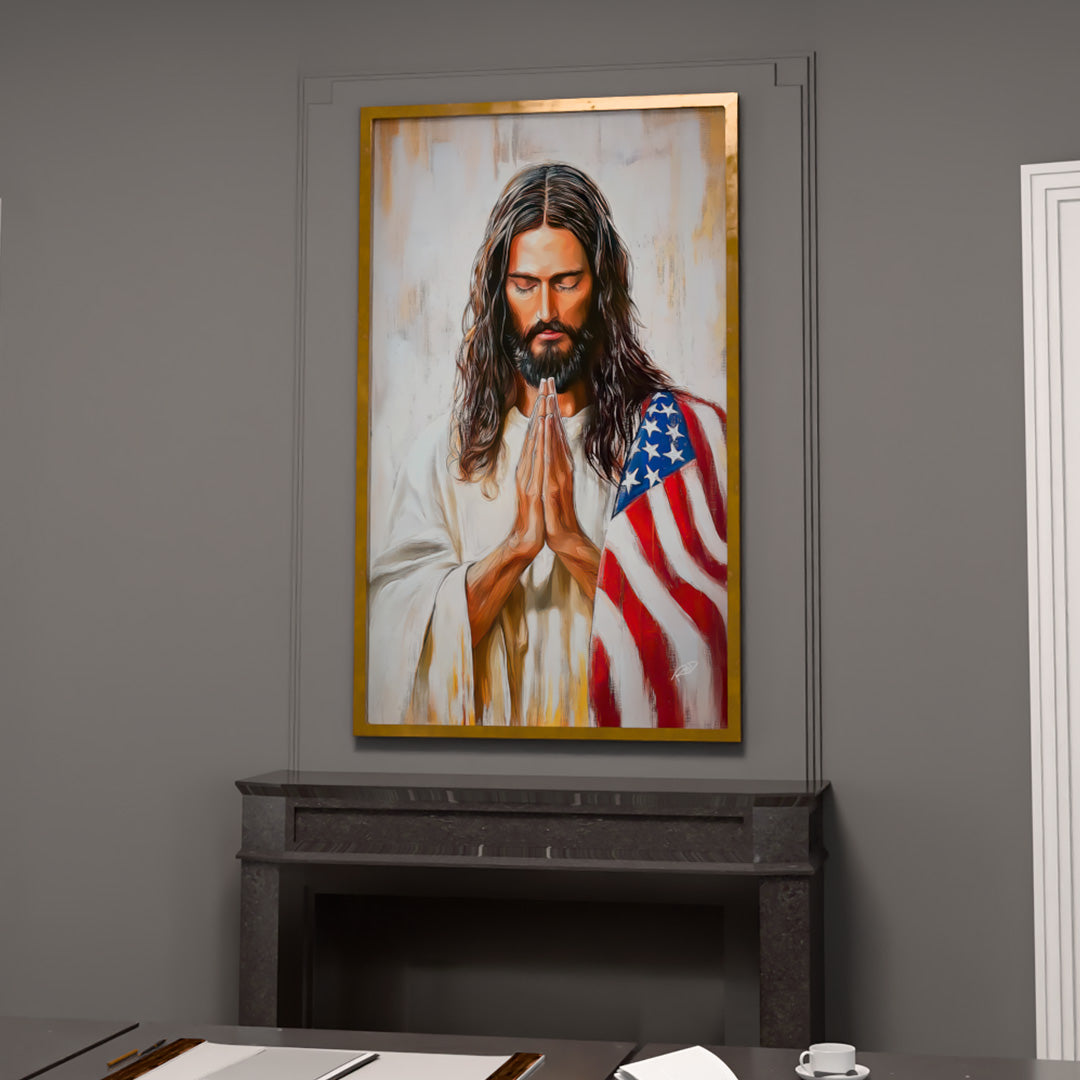 Jesus Praying US Flag V2249 Canvas
