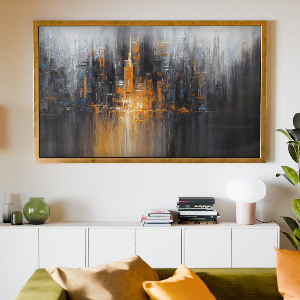 Orange and Black Abstract Painting Panel V2441 Canvas