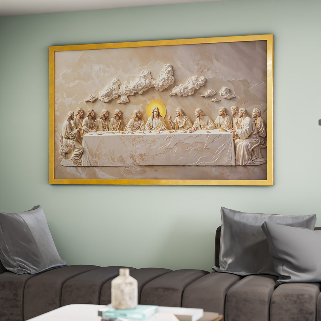 Last Supper Carved in Dark Marble V2253 Canvas