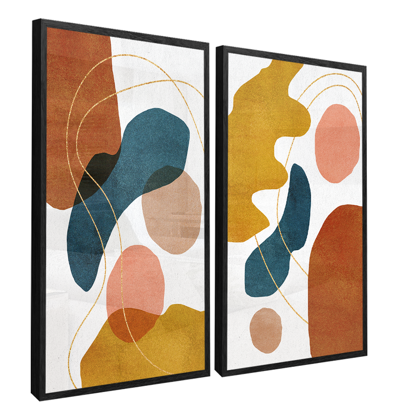 2 Pieces Colorful Abstract Shapes Canvas V1446