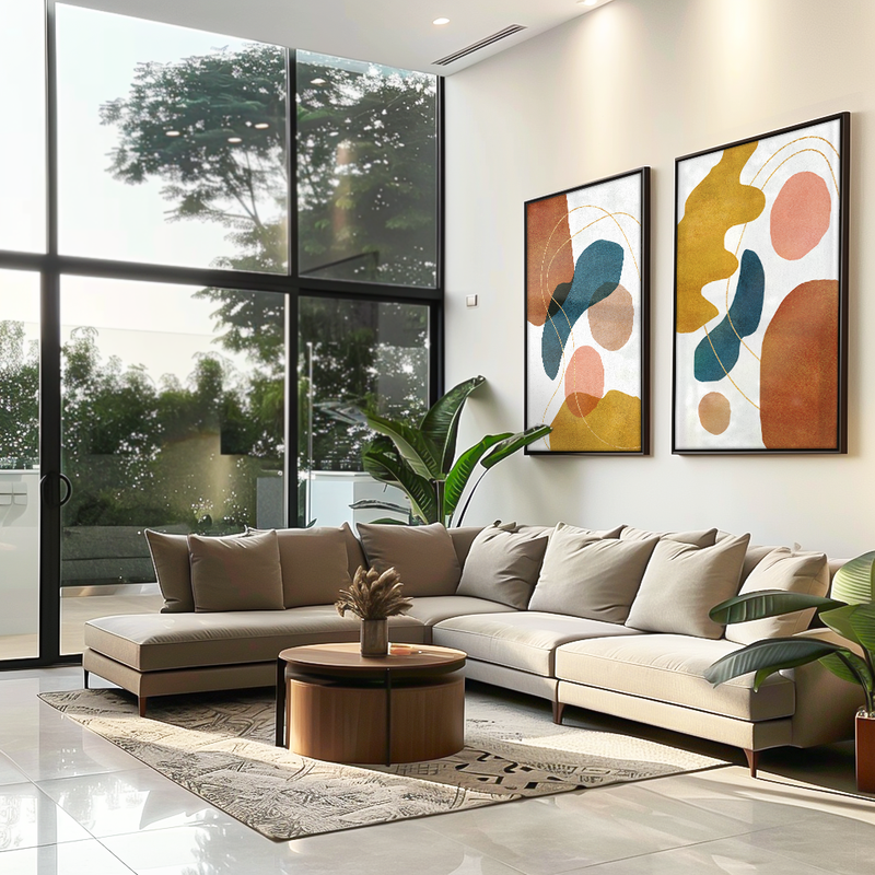 2 Pieces Colorful Abstract Shapes Canvas V1446