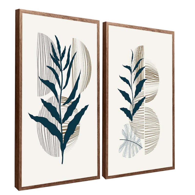 2 Pieces Floral And Lines Canvas V1640