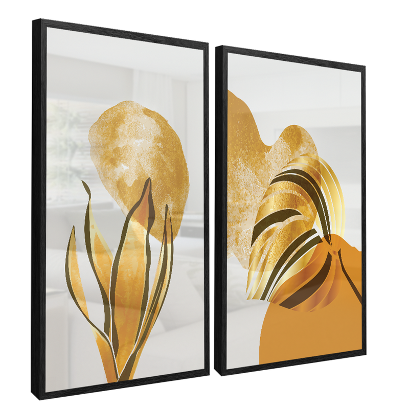2 Pieces Golden Leaves Canvas V1381