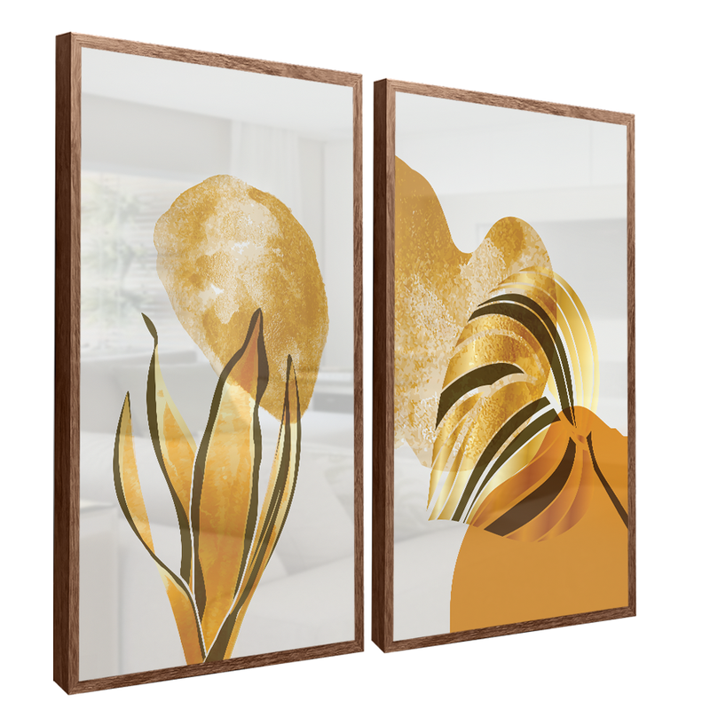2 Pieces Golden Leaves Canvas V1381