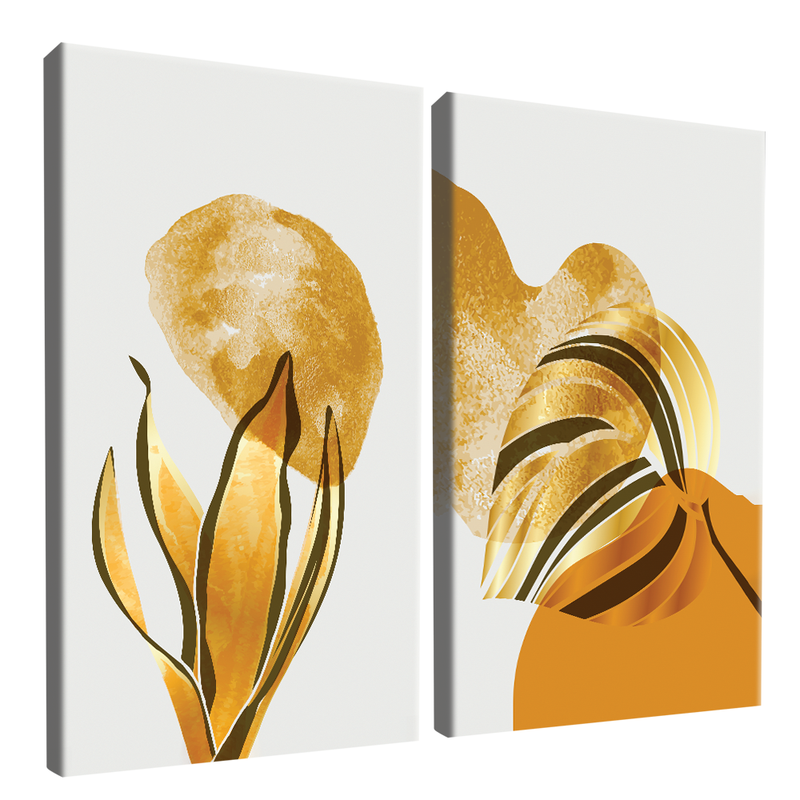 2 Pieces Golden Leaves Canvas V1381