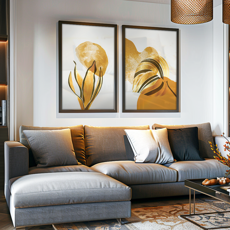 2 Pieces Golden Leaves Canvas V1381