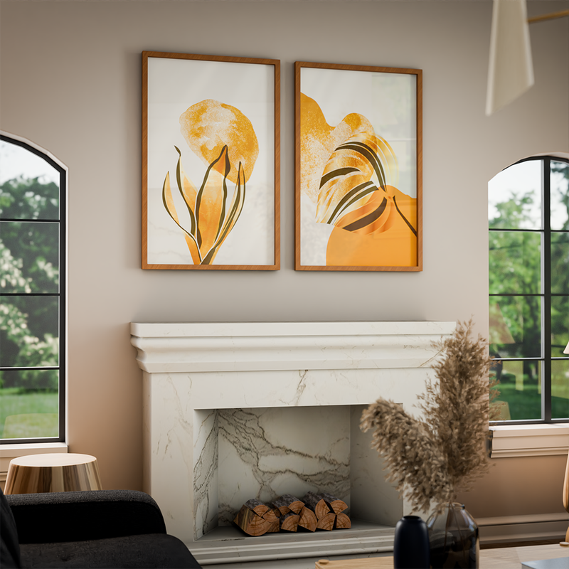 2 Pieces Golden Leaves Canvas V1381