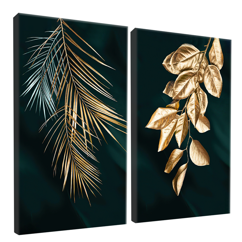 2 Pieces Golden Leaves Canvas V1425