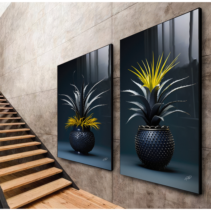 2 Pieces Dark Bottom Succulents Canvas V1416