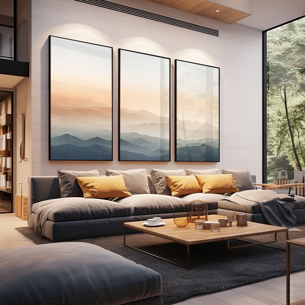 3-Piece Minimalist Neutral Color Mountains Canvas