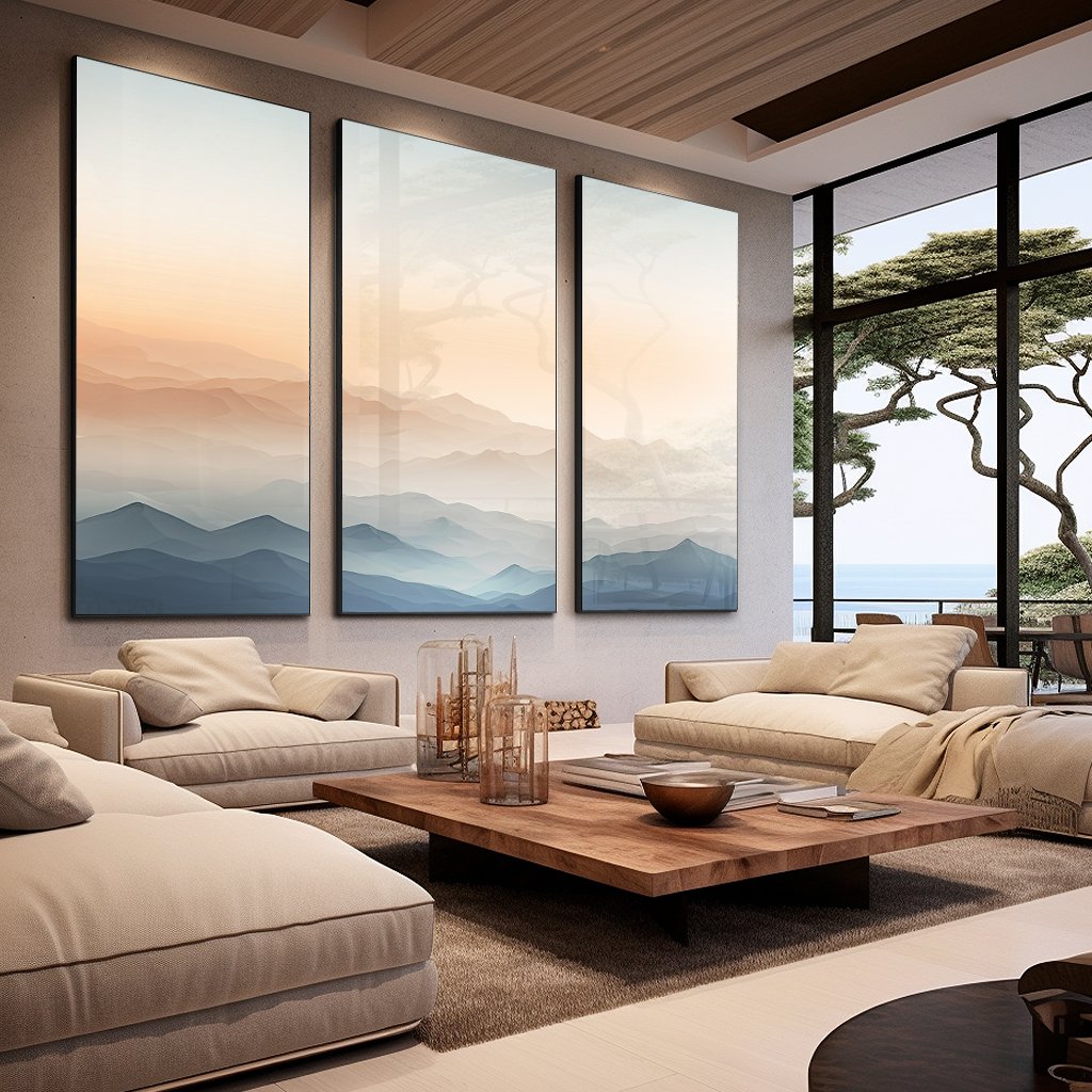 3-Piece Minimalist Neutral Color Mountains Canvas