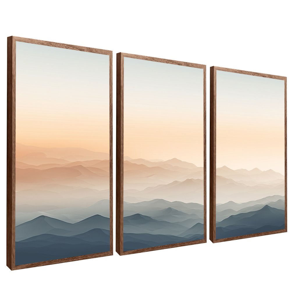 3-Piece Minimalist Neutral Color Mountains Canvas