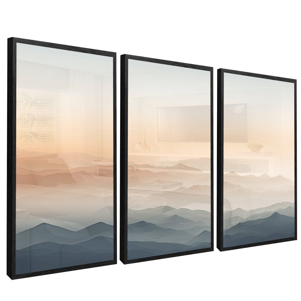 3-Piece Minimalist Neutral Color Mountains Canvas
