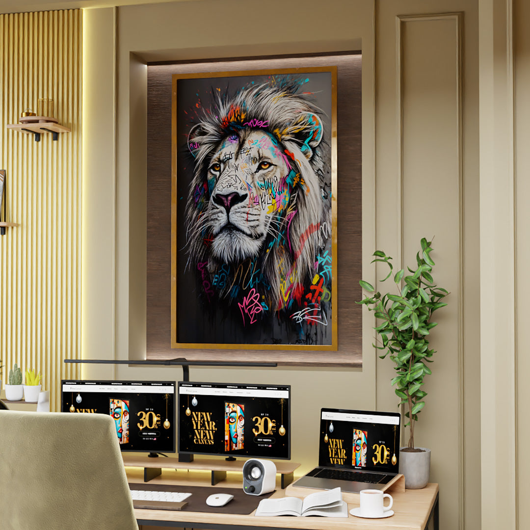 Lion in Street Art V2224 Canvas