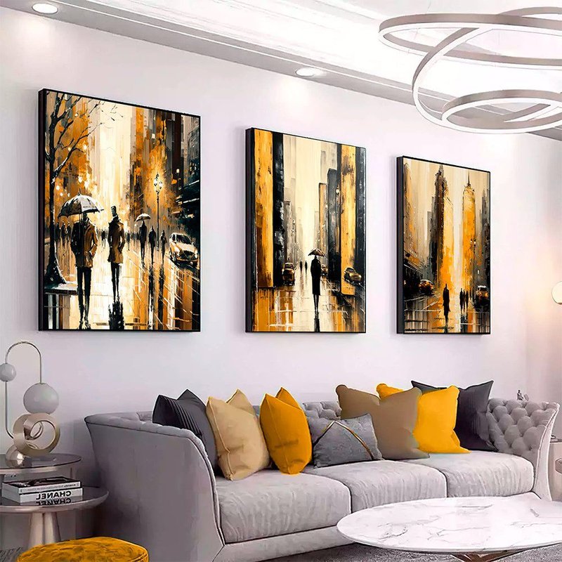 3 Pieces Abstract Painting Beautiful House Canvas