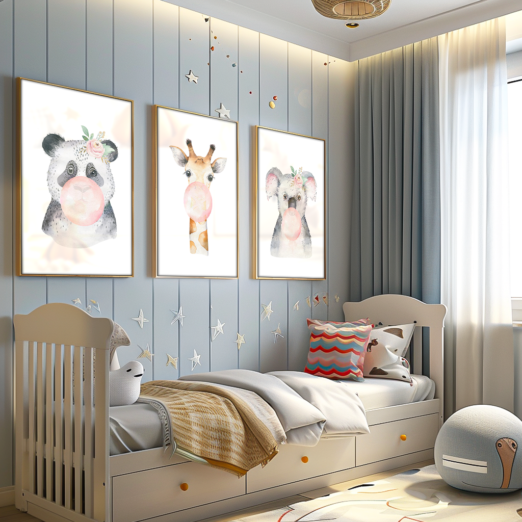 3 Pieces Animals and Bubblegum V1502 Canvas
