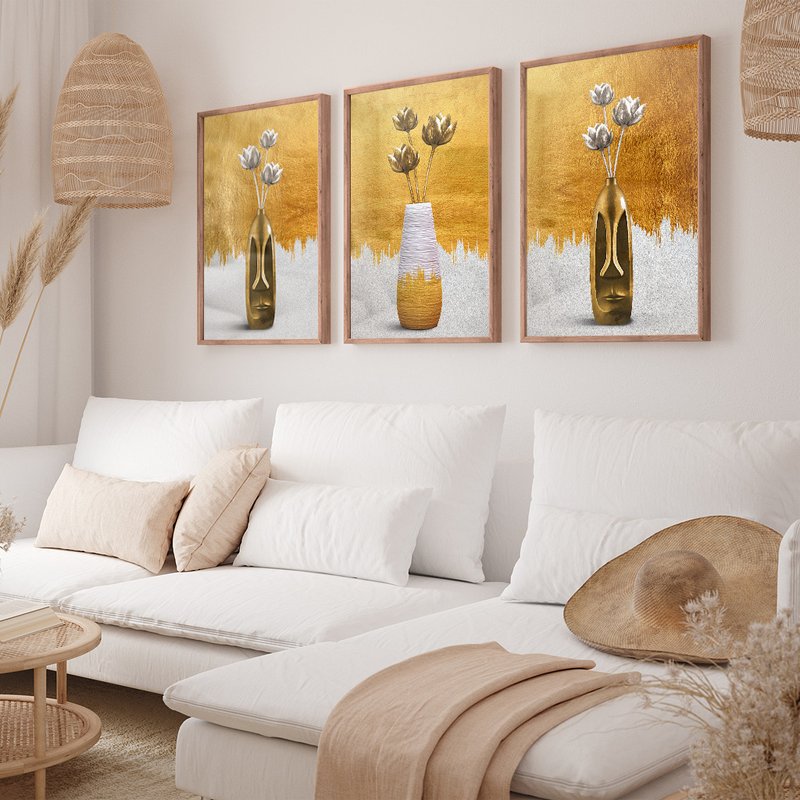3 Pieces Vasos Gold V401 Canvas