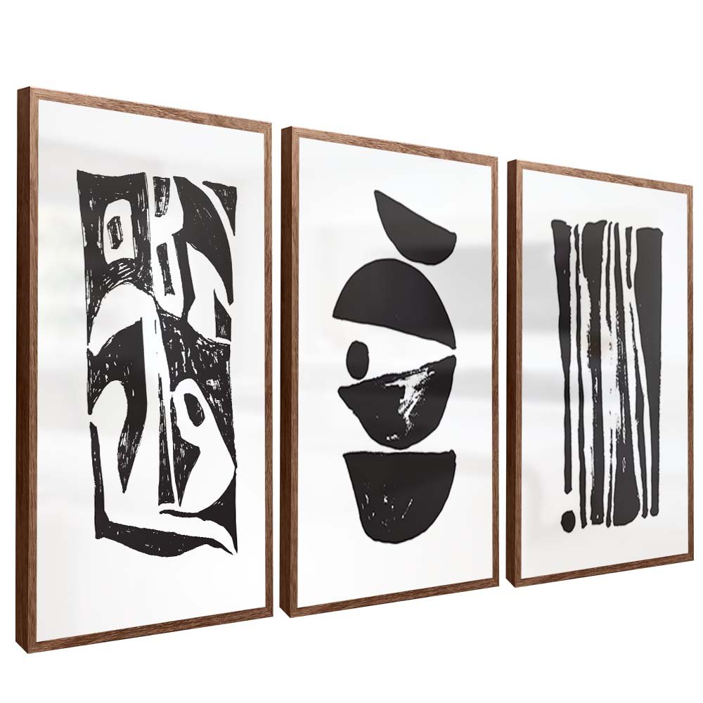 3 pieces - Abstract Symbols in Nanking Canvas