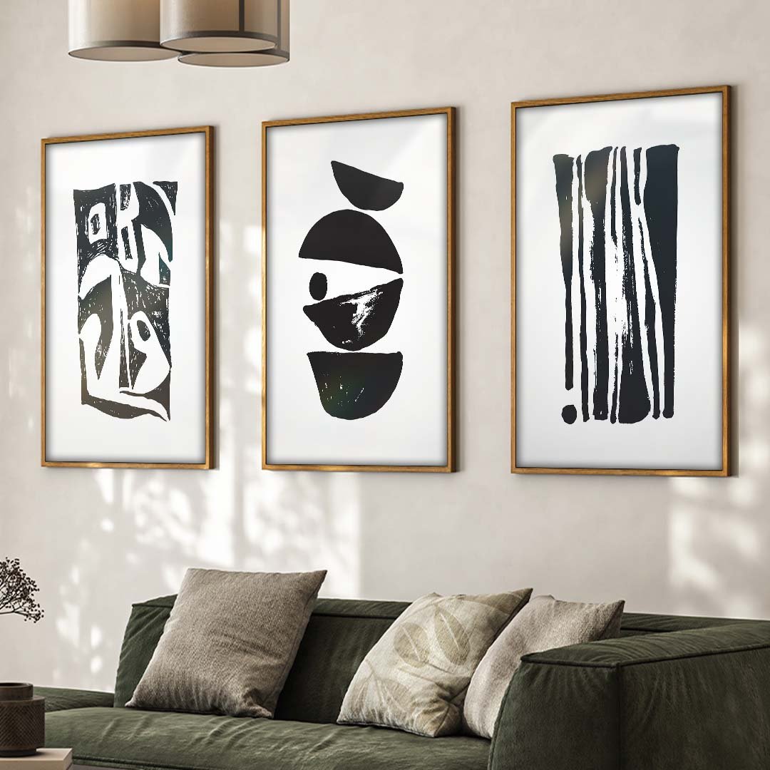 3 pieces - Abstract Symbols in Nanking Canvas