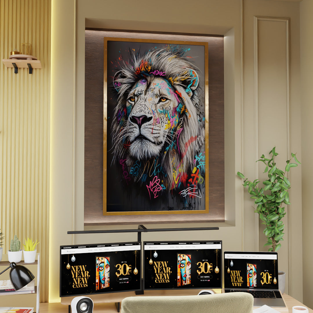 Lion in Street Art V2224 Canvas