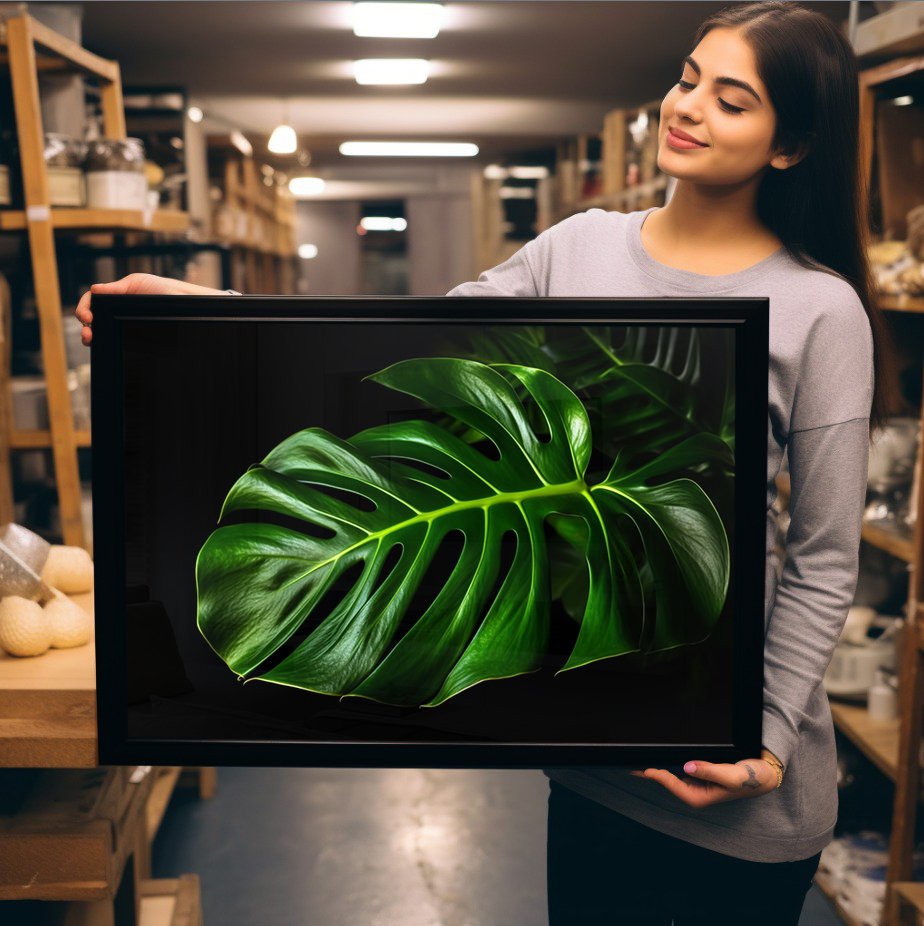 4K Leaf on Black Background Canvas