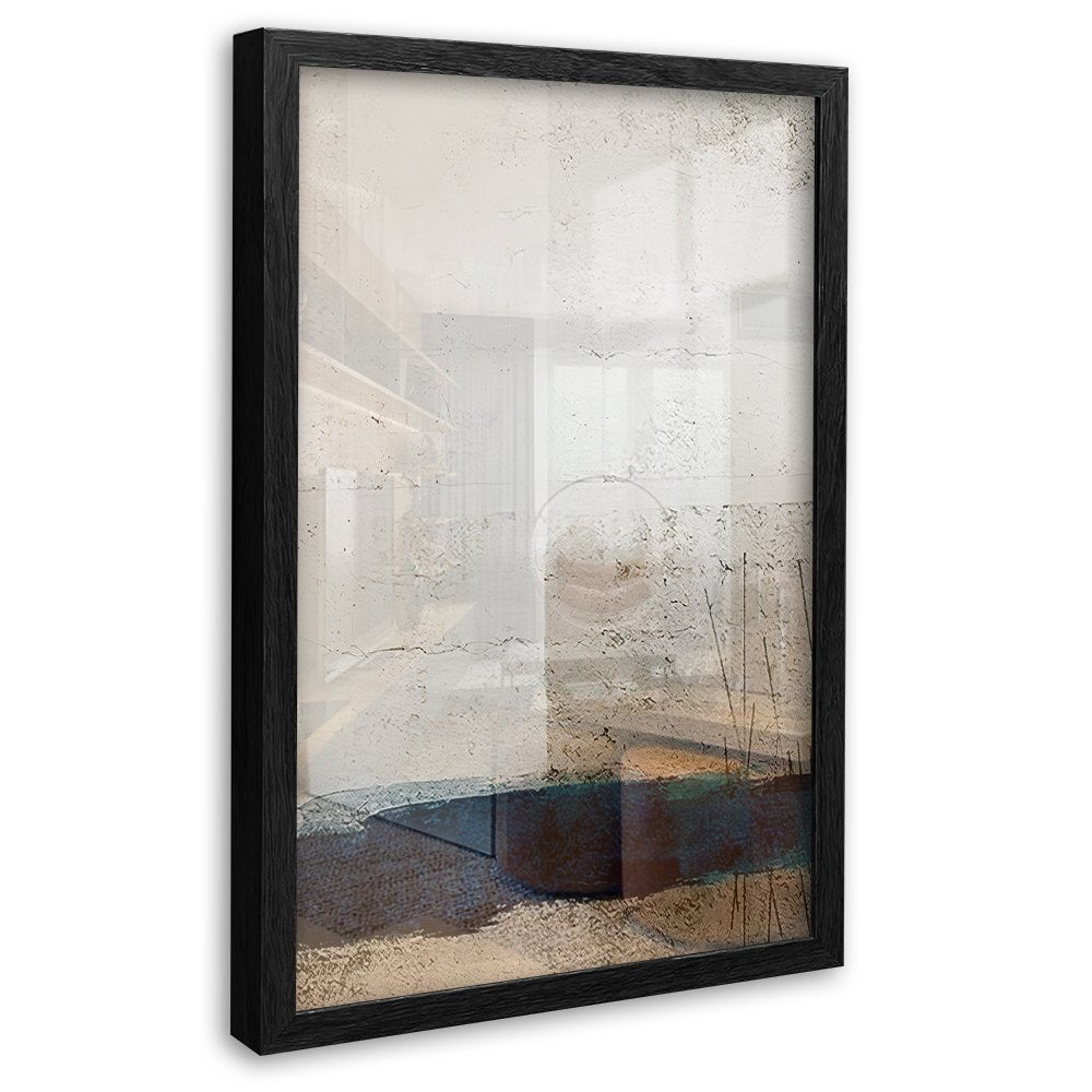 Abstract White Canvas with Blue Stripe
