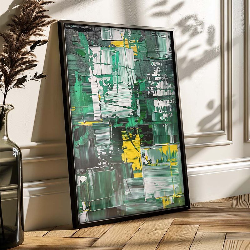Abstract in Green Brushstrokes V1892 Canvas
