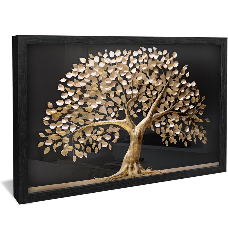 Black Background Golden Tree Canvas
