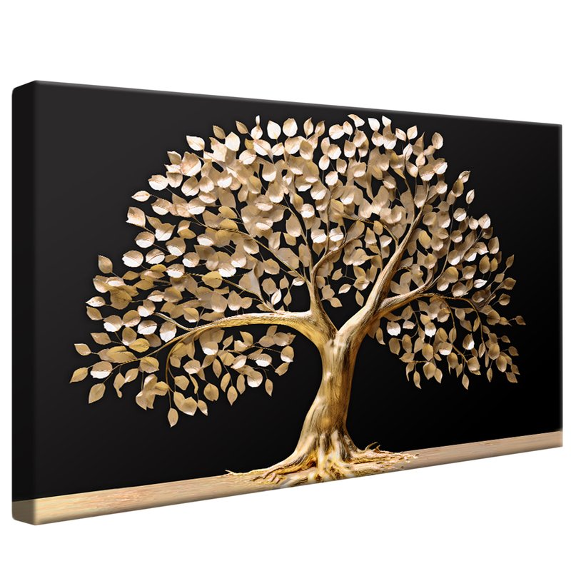 Black Background Golden Tree Canvas