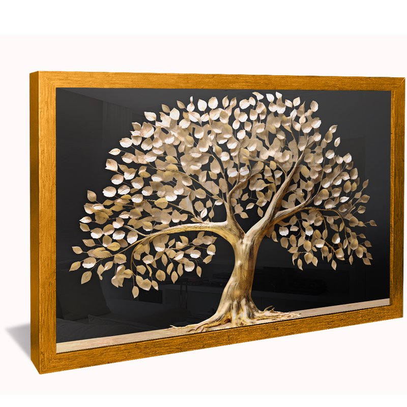 Black Background Golden Tree Canvas