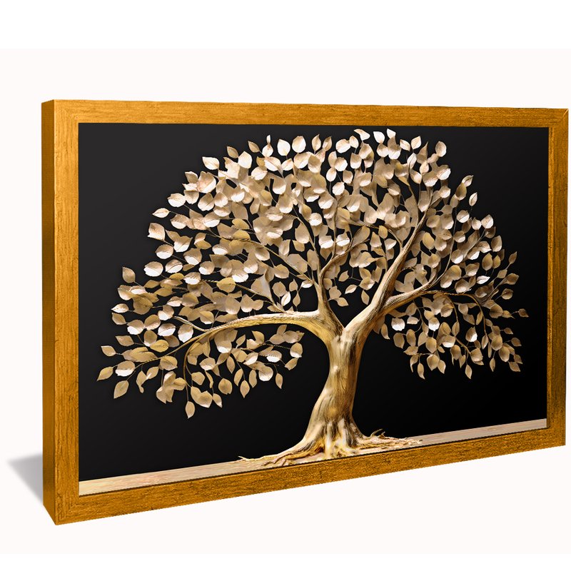 Black Background Golden Tree Canvas