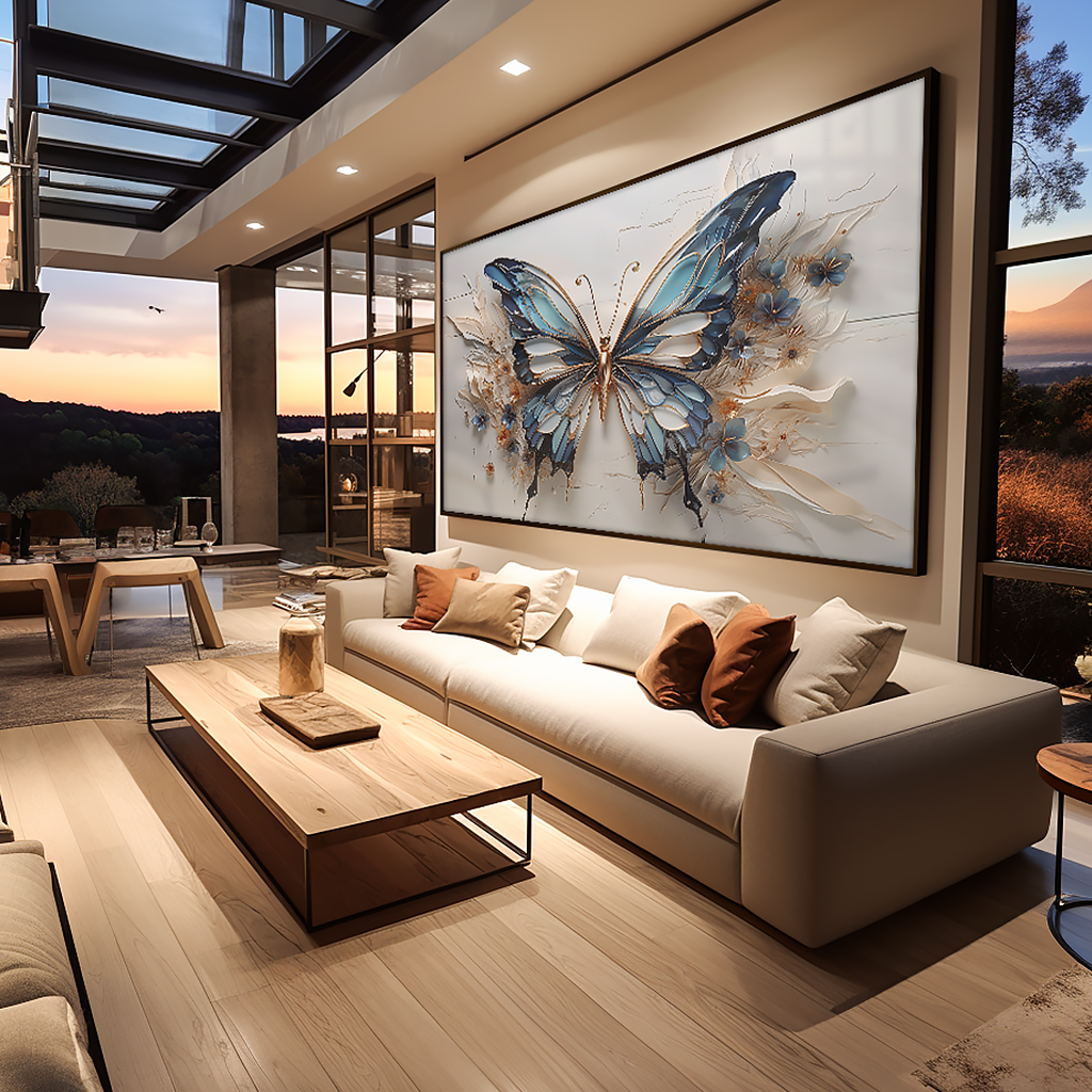 Blue Ink Butterfly V846 Canvas