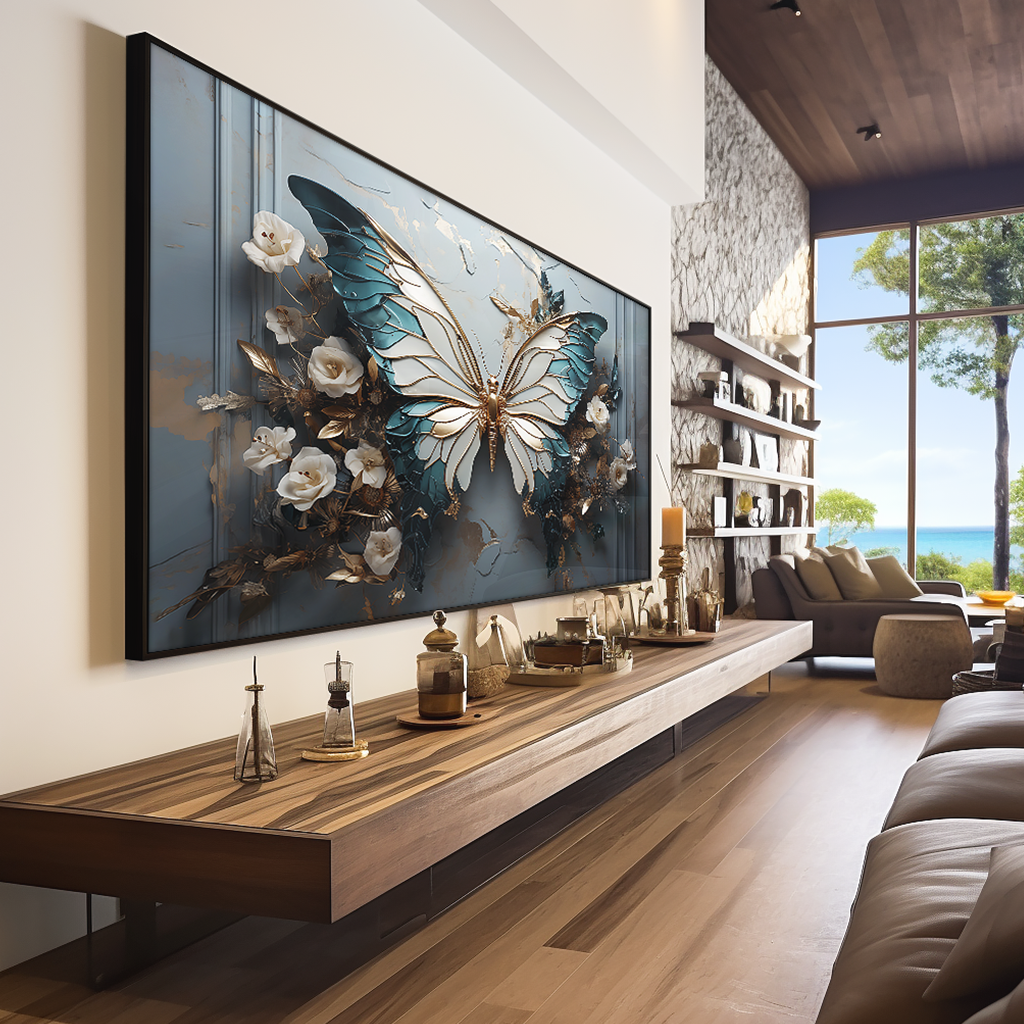 Butterfly and Abstract Flowers Canvas